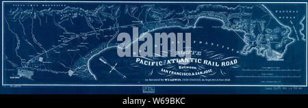 0342 Railroad Maps Route of the Pacific and Atlantic Rail Road between San Francisco San Jose as located by Wm J Lewis Chief Engineer in Sept Oct Nov Inverted Rebuild and Repair Stock Photo