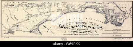 0342 Railroad Maps Route of the Pacific and Atlantic Rail Road between San Francisco San Jose as located by Wm J Lewis Chief Engineer in Sept Oct Nov 1851 Rebuild and Repair Stock Photo