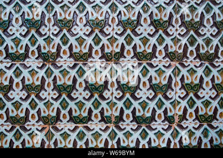 Patterned moorish tiles at Condes de Castro Guimaraes Musem formerly known as the Torre de S. Sebastião (Saint Sebastian Tower) in Cascais, Portugal. Stock Photo