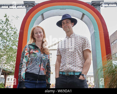 Edinburgh, Scotland. UK. 31 July 2019. Photo call with Paul Smith (Maximo Park) and Annie Rigby At SummerHall Part of the Edinburgh Fringe Festival 2019. Pictured: Paul Smith and Annie Rigby. Credit: Andrew Eaton/Alamy Live News. Stock Photo