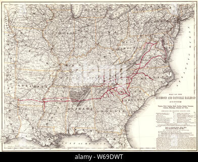 0370 Railroad Maps Map of the Richmond Danville Railroad system in Virginia North Carolina South Carolina Georgia Tennessee Alabama Mississippi Arkansas Texas Rebuild and Repair Stock Photo