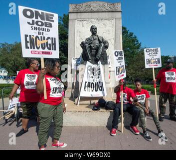 Detroit, Michigan, USA. 31st July, 2019. Demonstrators in the protest zone at the second of two Democratic Debates in Detroit hosted by CNN and sanctioned by the DNC. Credit: Brian Cahn/ZUMA Wire/Alamy Live News Stock Photo