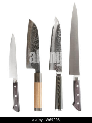 Four different kitchen knives on white background Stock Photo