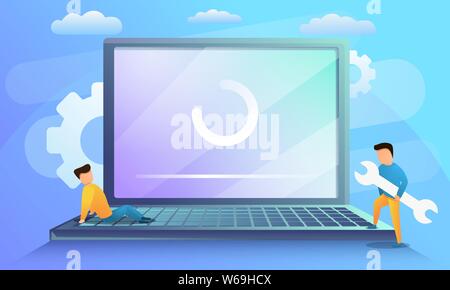 Laptop system update concept banner. Cartoon illustration of laptop system update vector concept banner for web design Stock Vector