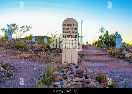 Boothill Graveyard John Heath, Taken from the county jail & Lynched by the Bisbee Mob in Tombstone. Feb 22, 1884. Tombstone Arizona - November 2, 2018 Stock Photo