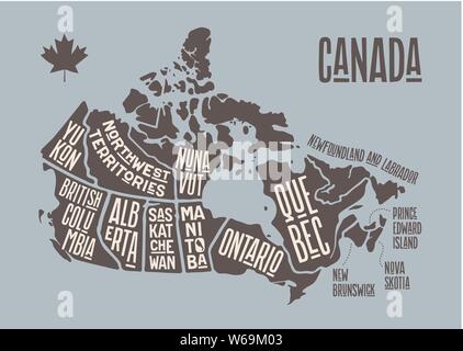 Map Canada. Poster map of provinces and territories of Canada Stock Vector