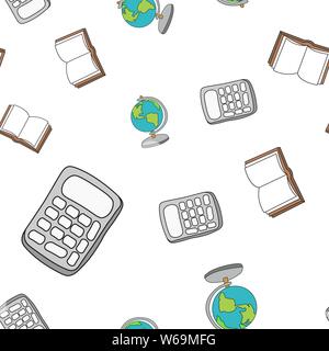 Seamless pattern of school supplies in Doodle style. Vector illustration. Stock Vector