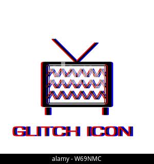 Tv icon flat. Simple pictogram - Glitch effect. Vector illustration symbol Stock Vector