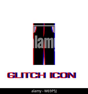 Jeans pants icon flat. Simple pictogram - Glitch effect. Vector illustration symbol Stock Vector