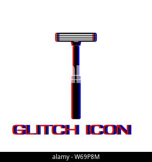 Shaving razor icon flat. Simple pictogram - Glitch effect. Vector illustration symbol Stock Vector