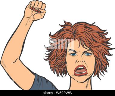Woman Rioting Drawing angry protester woman, rally resistance freedom democracy. Pop art ...