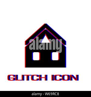 Home icon flat. Simple pictogram - Glitch effect. Vector illustration symbol Stock Vector