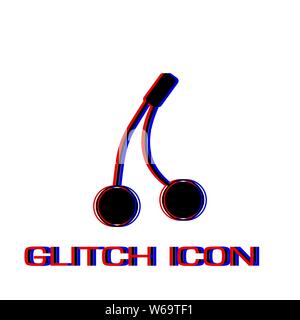 Cherry icon flat. Simple pictogram - Glitch effect. Vector illustration symbol Stock Vector
