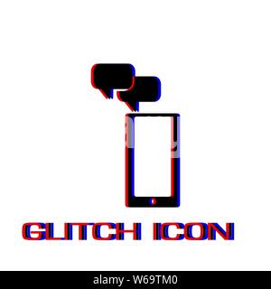 Smartphone Message icon flat. Simple pictogram - Glitch effect. Vector illustration symbol Stock Vector