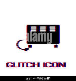 Electric heater icon flat. Simple pictogram - Glitch effect. Vector illustration symbol Stock Vector
