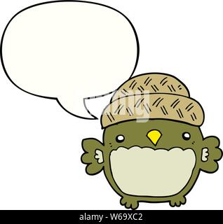cute cartoon owl in hat with speech bubble Stock Vector