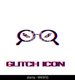 Glasses icon flat. Simple pictogram - Glitch effect. Vector illustration symbol Stock Vector