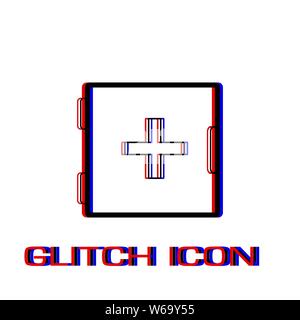 Medicine chest icon flat. Simple pictogram - Glitch effect. Vector illustration symbol Stock Vector