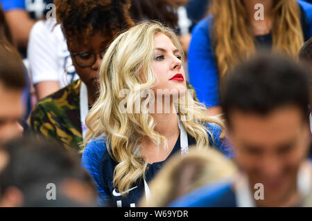 Camille Tytgat, the wife of Real Madrid's French football player Raphael Varane, is pictured before the Group C match between France and Denmark durin Stock Photo