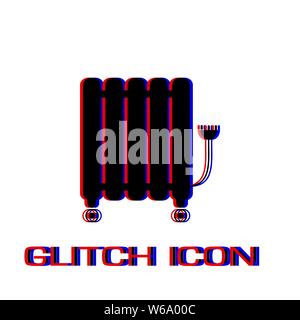 Oil filled radiator heater icon flat. Simple pictogram - Glitch effect. Vector illustration symbol Stock Vector