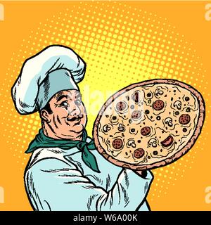 Italian chef with pizza Stock Vector