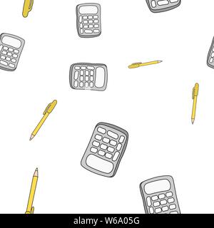 Seamless pattern of school supplies in Doodle style. Vector illustration. Stock Vector