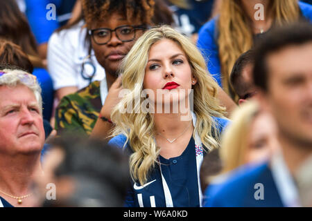 Camille Tytgat, the wife of Real Madrid's French football player Raphael Varane, is pictured before the Group C match between France and Denmark durin Stock Photo