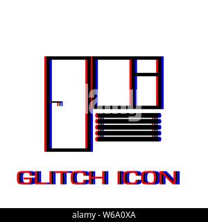 Window and door icon flat. Simple pictogram - Glitch effect. Vector illustration symbol Stock Vector