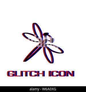 Dragonfly icon flat. Simple pictogram - Glitch effect. Vector illustration symbol Stock Vector