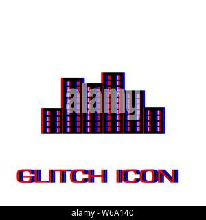 Business center icon flat. Simple pictogram - Glitch effect. Vector illustration symbol Stock Vector