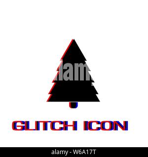 Spruce christmas tree icon flat. Simple pictogram - Glitch effect. Vector illustration symbol Stock Vector