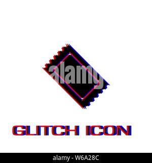 Ticket icon flat. Simple pictogram - Glitch effect. Vector illustration symbol Stock Vector