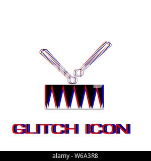 Drum icon flat. Simple pictogram - Glitch effect. Vector illustration symbol Stock Vector