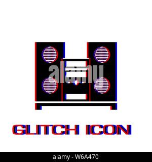 Music Center icon flat. Simple pictogram - Glitch effect. Vector illustration symbol Stock Vector