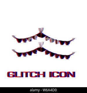 Holiday flags garlands icon flat. Simple pictogram - Glitch effect. Vector illustration symbol Stock Vector