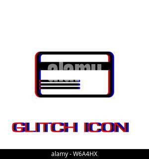 Credit card icon flat. Simple pictogram - Glitch effect. Vector illustration symbol Stock Vector
