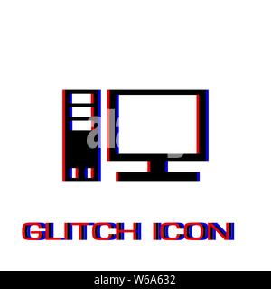 Computer icon flat. Simple pictogram - Glitch effect. Vector illustration symbol Stock Vector