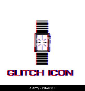 Watch icon flat. Simple pictogram - Glitch effect. Vector illustration symbol Stock Vector
