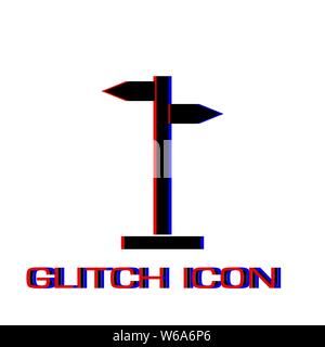 Signpost icon flat. Simple pictogram - Glitch effect. Vector illustration symbol Stock Vector