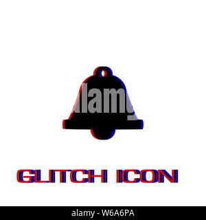Bell icon flat. Simple pictogram - Glitch effect. Vector illustration symbol Stock Vector