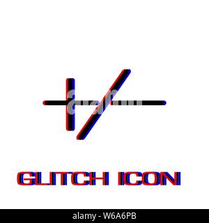 Plus or minus icon flat. Simple pictogram - Glitch effect. Vector illustration symbol Stock Vector