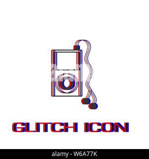 Mp3 player icon flat. Simple pictogram - Glitch effect. Vector illustration symbol Stock Vector