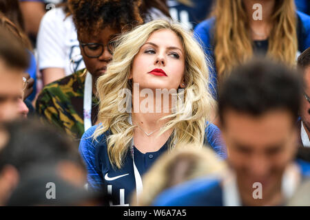 Camille Tytgat, the wife of Real Madrid's French football player Raphael Varane, is pictured before the Group C match between France and Denmark durin Stock Photo