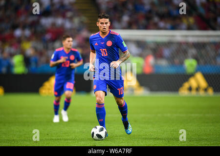James Rodriguez of Colombia dribbles against Poland in their Group H match during the FIFA World Cup 2018 in Kazan, Russia, 24 June 2018. Stock Photo