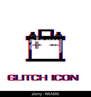 Car battery icon flat. Simple pictogram - Glitch effect. Vector illustration symbol Stock Vector