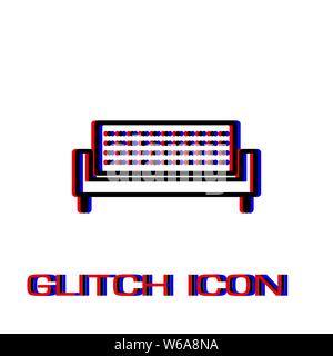 Sofa icon flat. Simple pictogram - Glitch effect. Vector illustration symbol Stock Vector