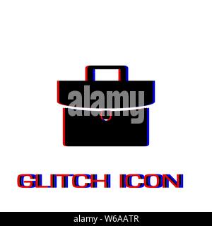 Briefcase icon flat. Simple pictogram - Glitch effect. Vector illustration symbol Stock Vector