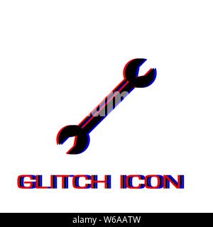 Wrench icon flat. Simple pictogram - Glitch effect. Vector illustration symbol Stock Vector