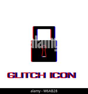 Padlock icon icon flat. Simple pictogram - Glitch effect. Vector illustration symbol Stock Vector