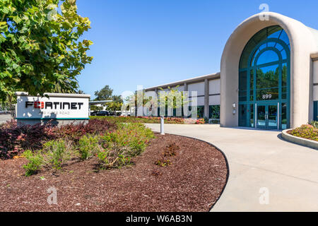 July 31, 2019 Sunnyvale / CA / USA - Fortinet headquarters in Silicon Valley; Fortinet, Inc. is an American company that develops and markets cybersec Stock Photo